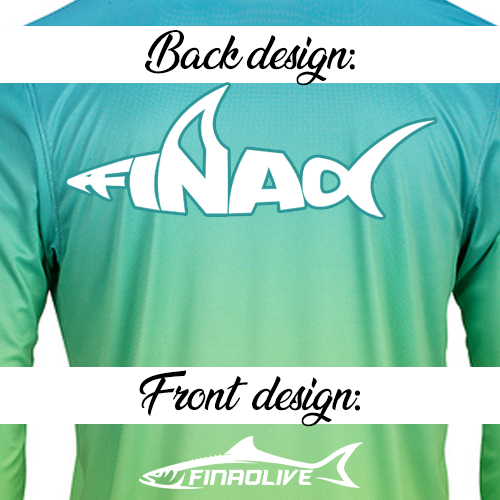 Unisex FINAO Aqua Blue/Lime Green Performance Fishing Shirt | FINAO_Aqua_Blue_Lime_Green_Performance__FINAO_Word_Shark.jpg